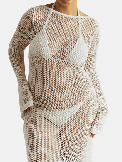 Openwork Backless Flare Sleeve Cover-Up Dress -