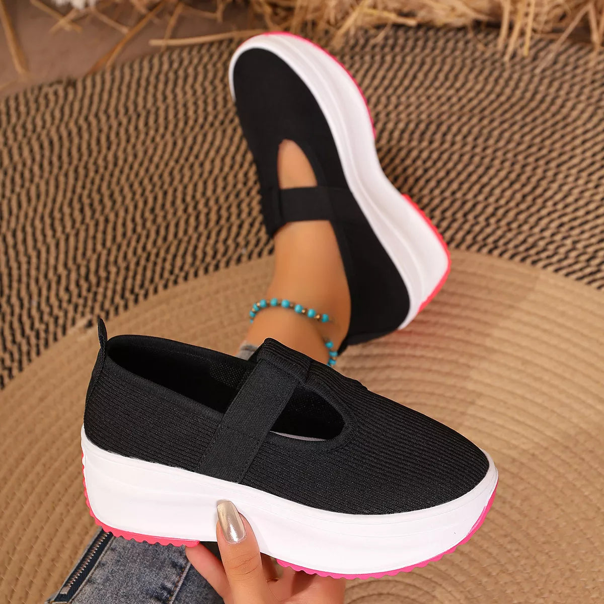 Round Toe Platform Slip-Ons -