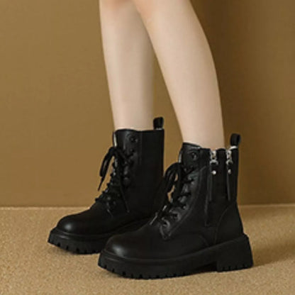 Lace-Up Ankle Combat Boots - Black