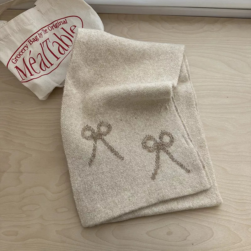 Bow Winter Scarf - Off-white One Size