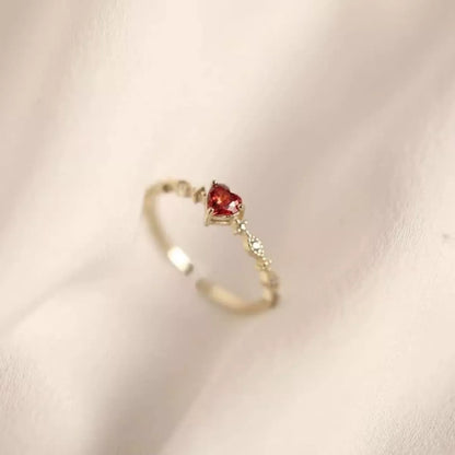 925 Sterling Silver Zircon Heart Open Ring - Gold One Size