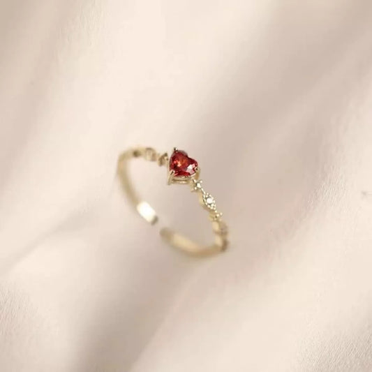 925 Sterling Silver Zircon Heart Open Ring - Gold One Size