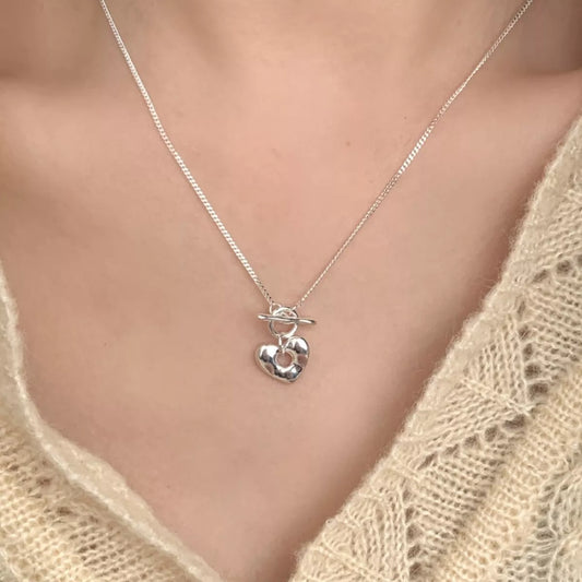 Sterling Silver Heart Toggle Clasp Necklace - Silver One Size
