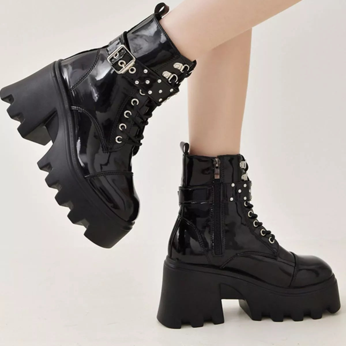 Studded Detail Platform Ankle Boots -