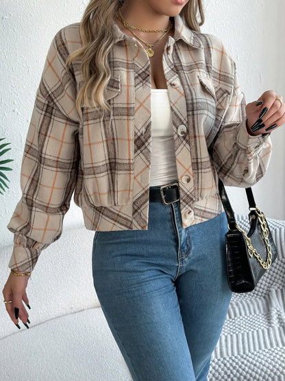 Plaid Button Up Long Sleeve Jacket - Dust Storm