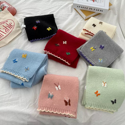 Butterfly Embroidered Knitted Scarf -