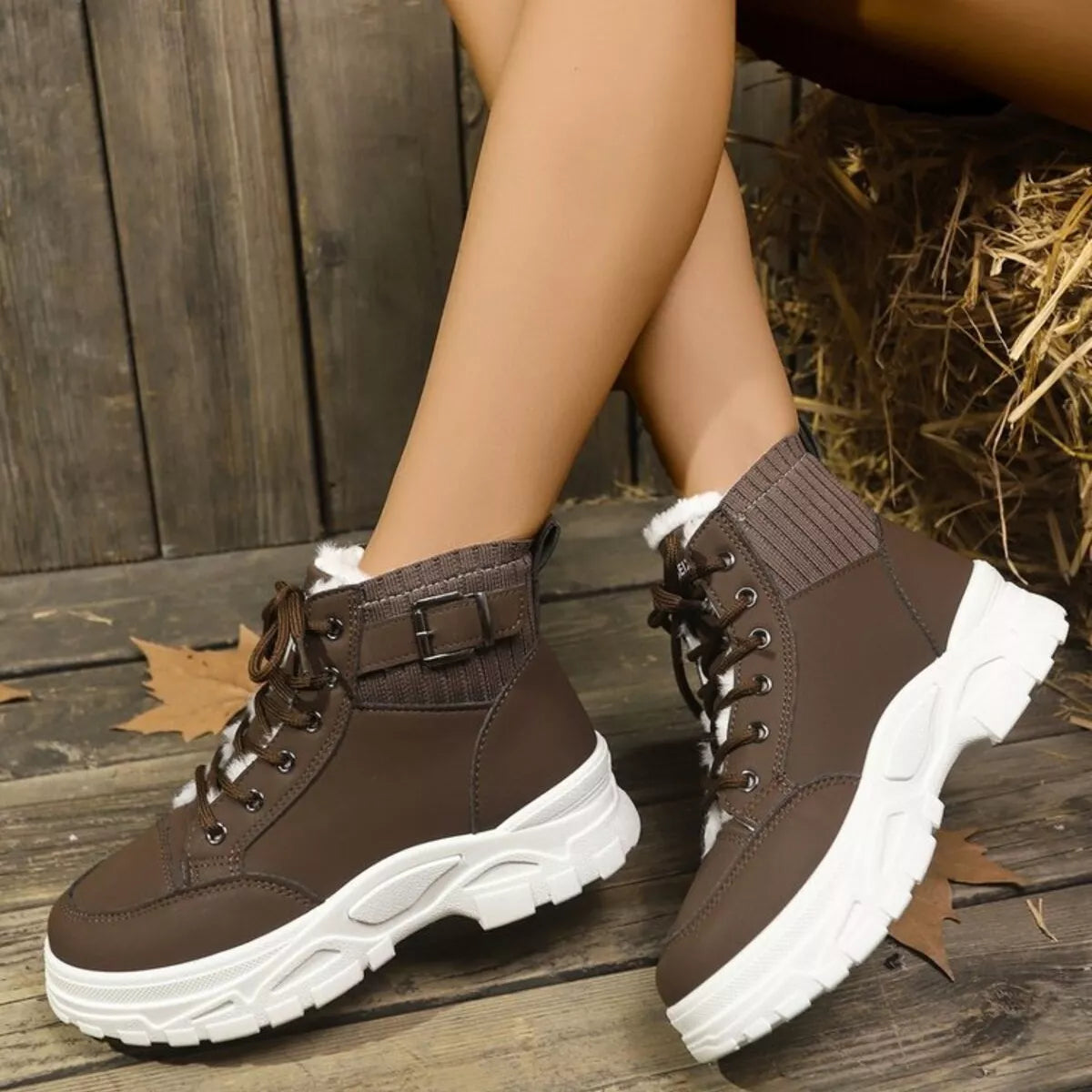 Plush Lining Lace Up Boots -