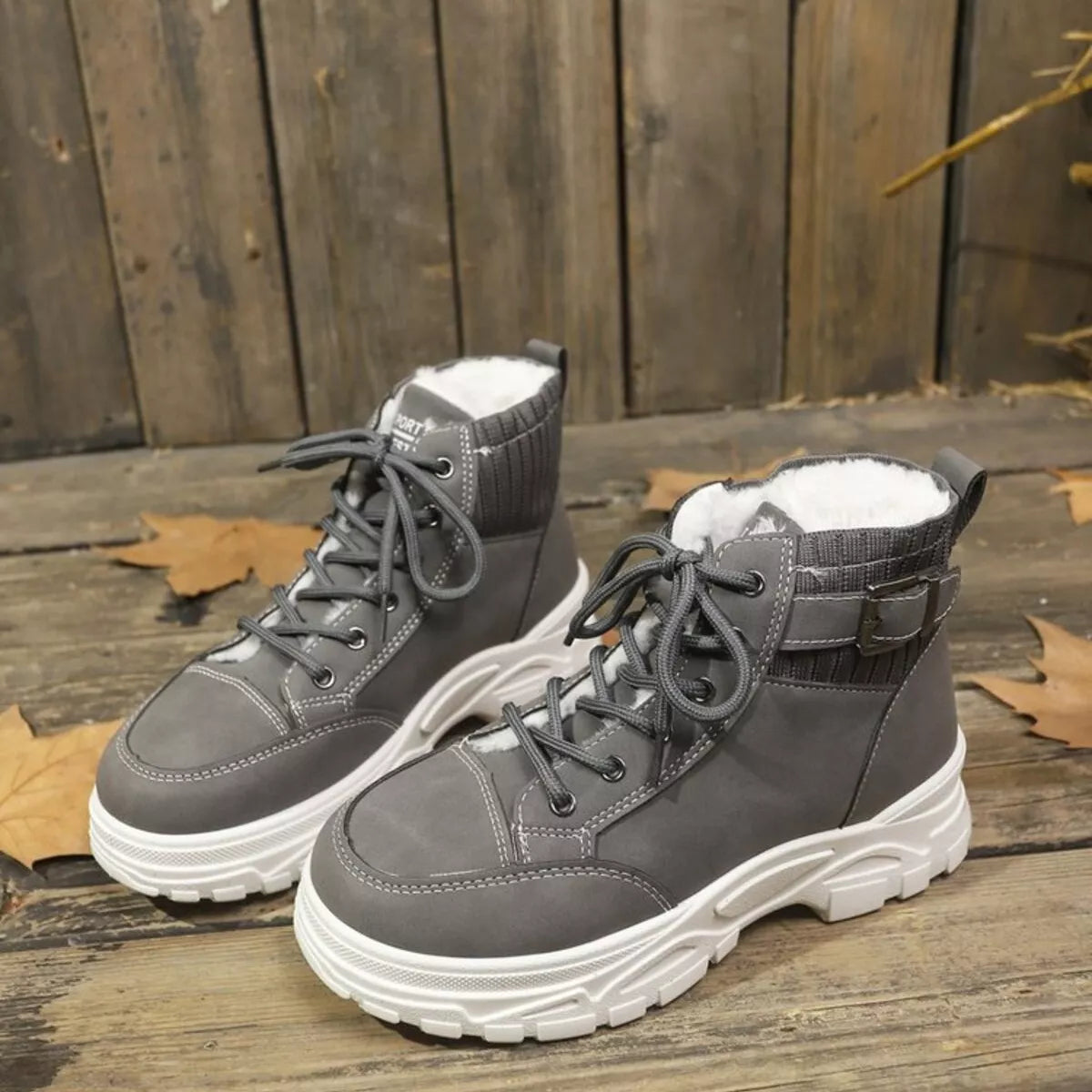 Plush Lining Lace Up Boots -