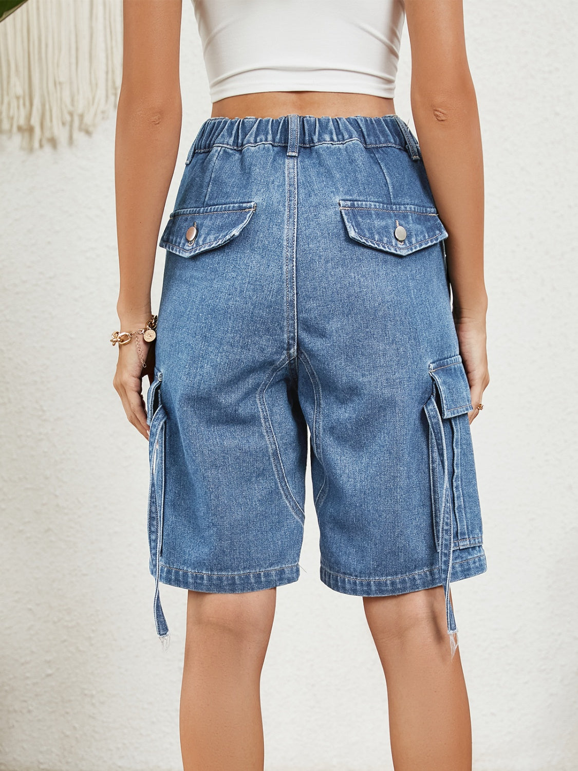 High Waist Denim Shorts with Pockets - Medium