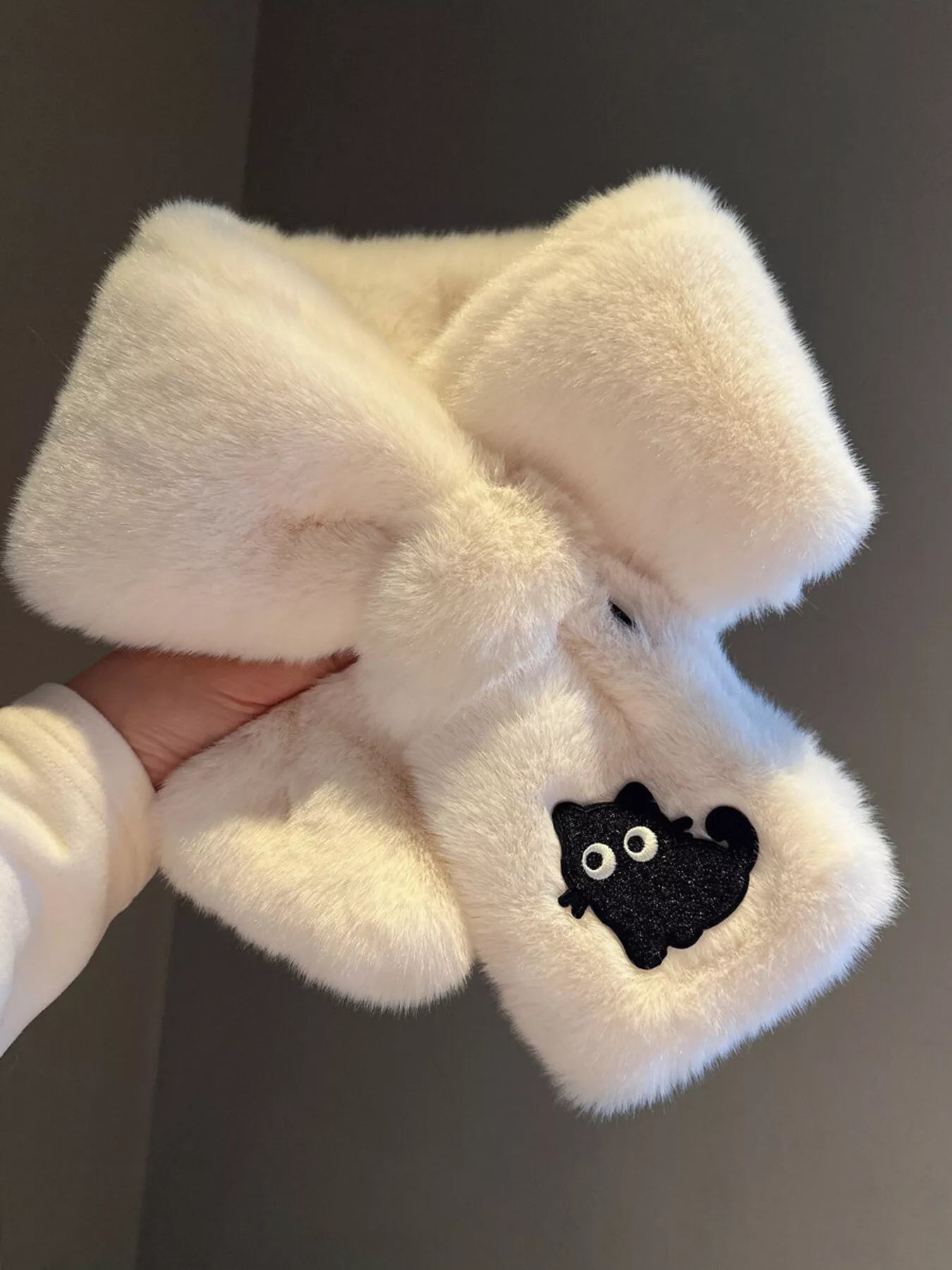 Cat Embroidered Plush Scarf - Style A One Size