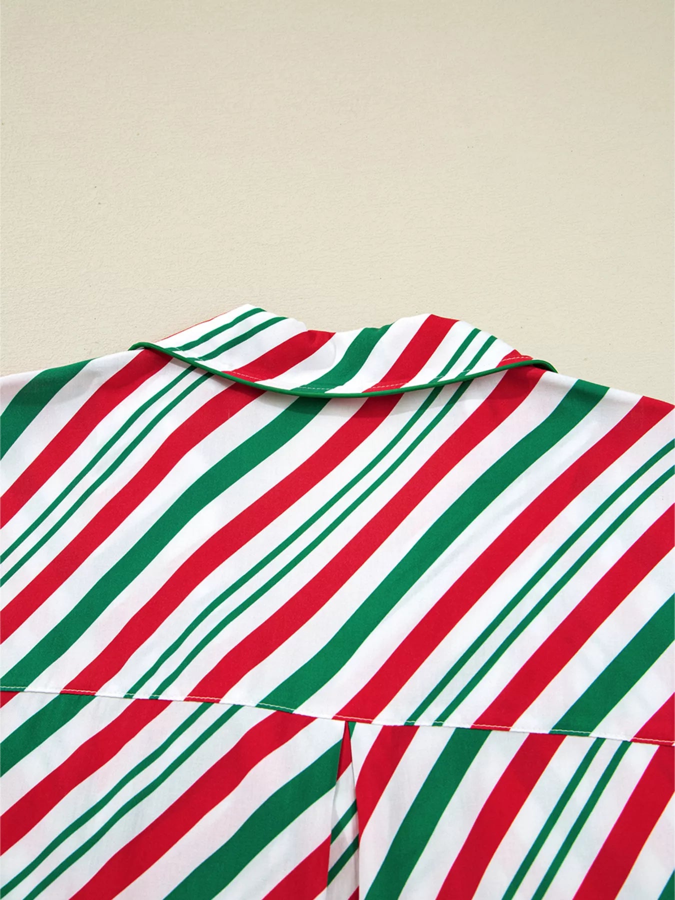 Stripe Contrast Velvet Ribbon Knot Pajama Set -