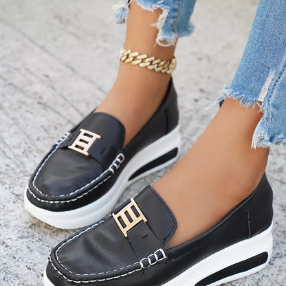 Metal Buckle Round Toe Slip-Ons -
