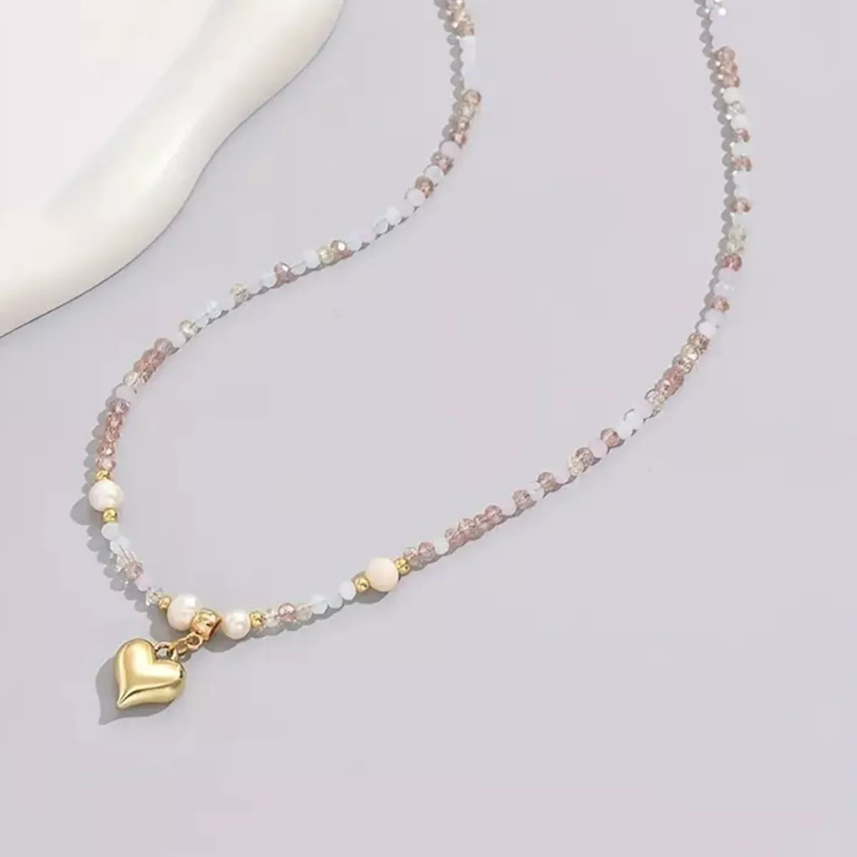 Bead Heart Pendant Necklace -
