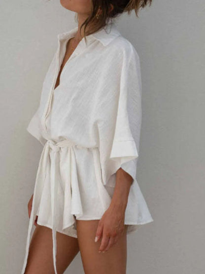 Collared Neck Half Sleeve Romper -