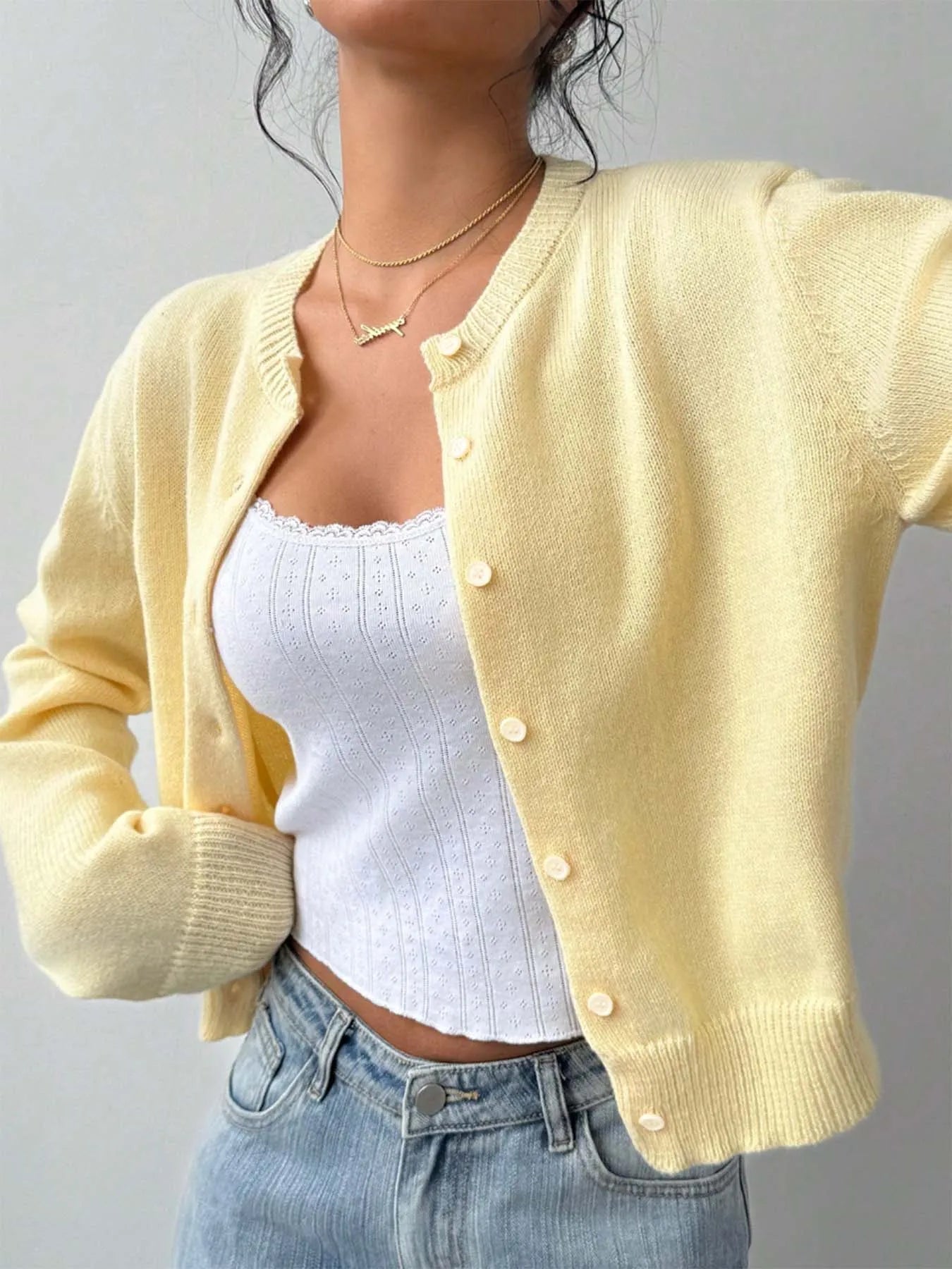 Button-Up Long Sleeve Knit Cardigan -