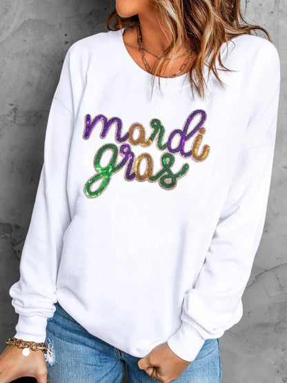 MARDI GRAS Sequin Long Sleeve Sweatshirt -