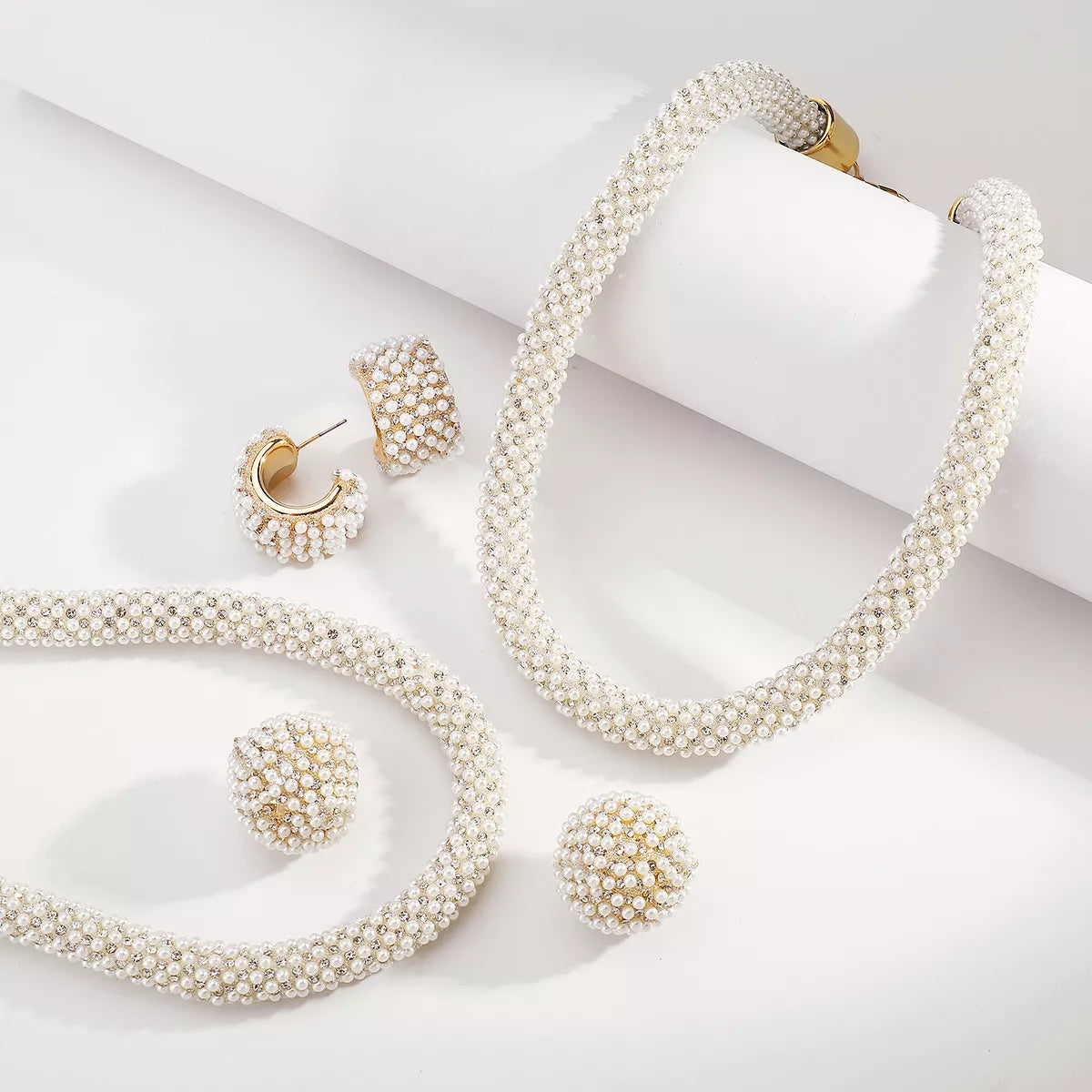Pearl Embellished Earrings and Necklace Jewelry Set -