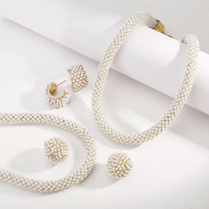 Pearl Embellished Earrings and Necklace Jewelry Set -