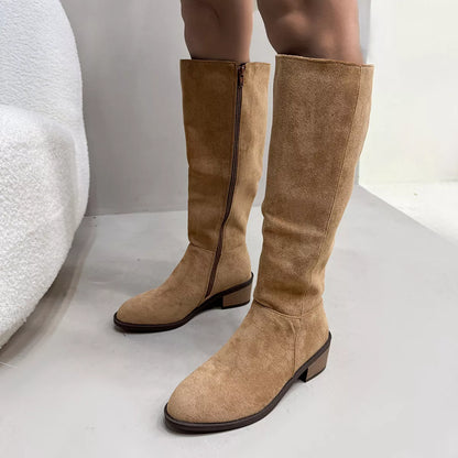 Side Zipper Closure Suede Knee-High Boots -