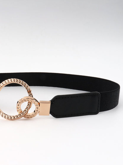 Double Ring Buckle Elastic PU Belt -