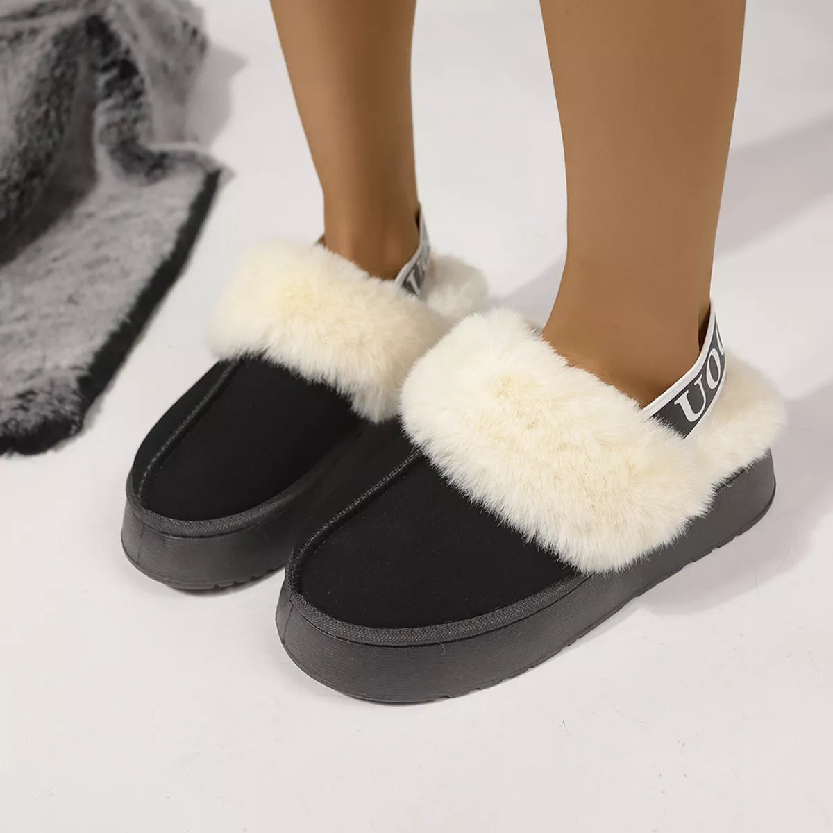 Round Toe Platform Ankle Slippers - Black