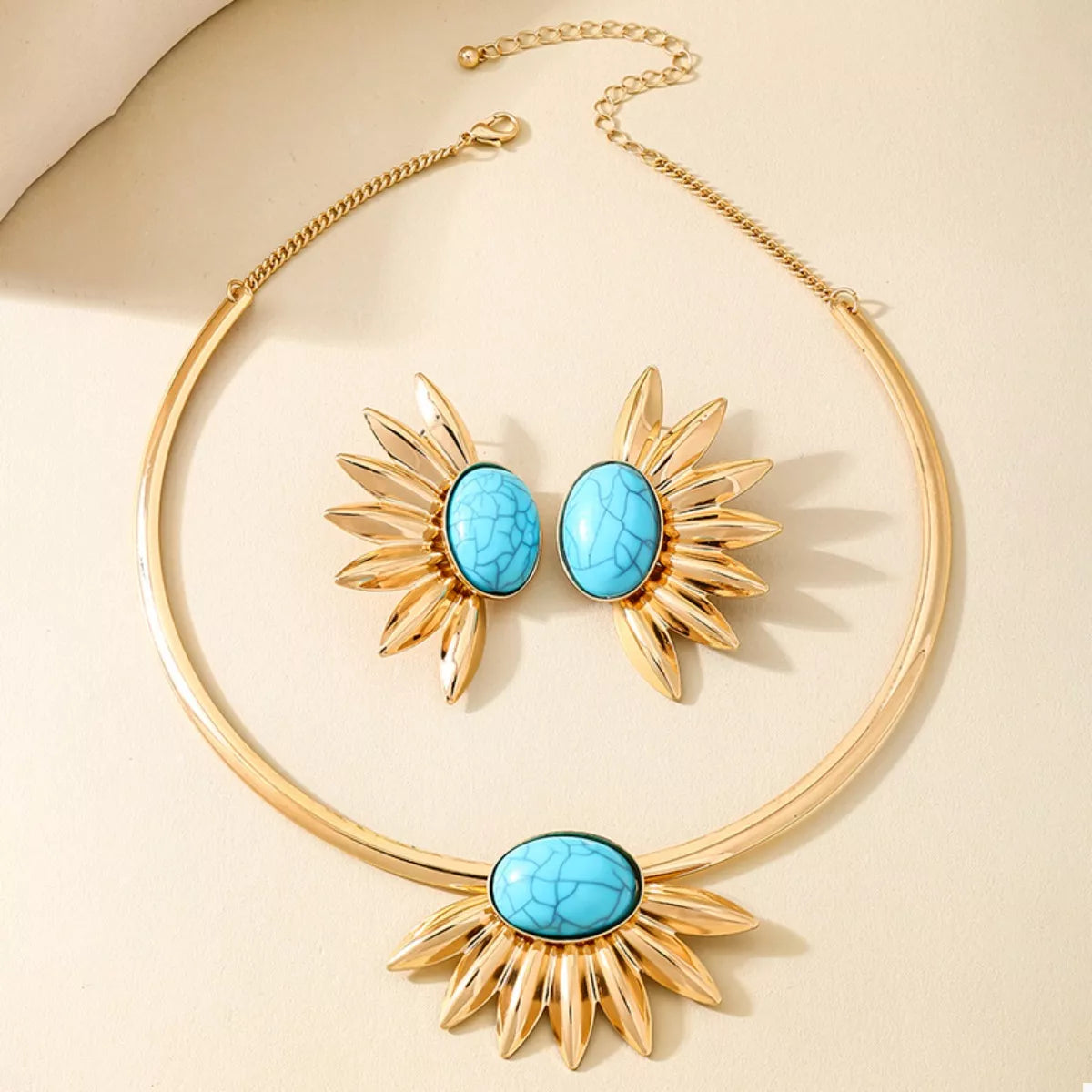 Turquoise Sunflower Necklace and Earrings Jewelry Set -