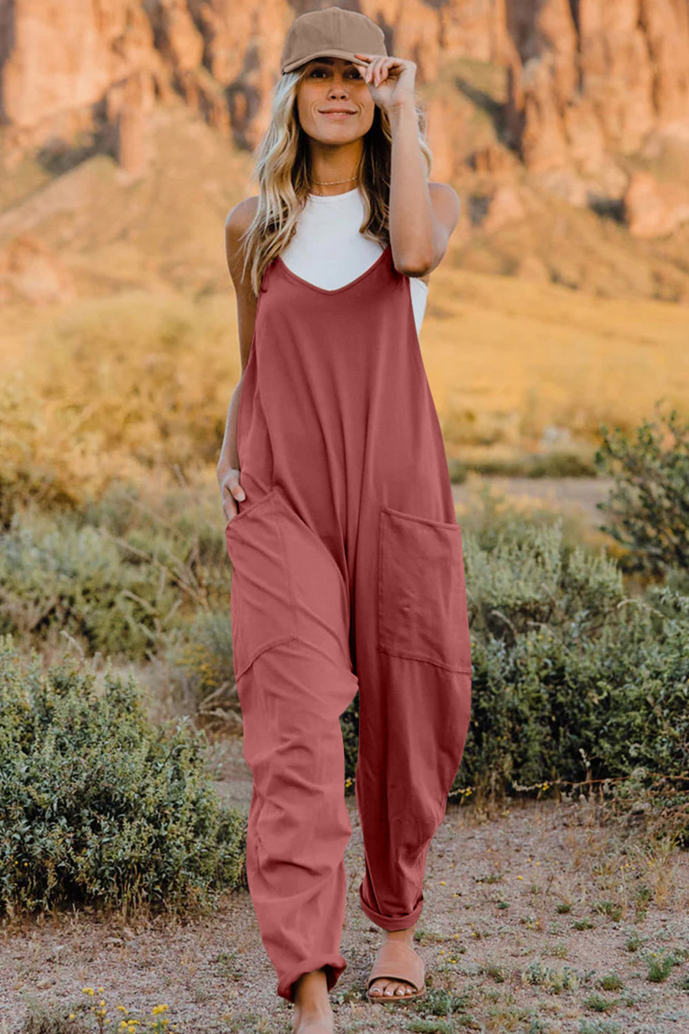 V-Neck Sleeveless Jumpsuit - Azure