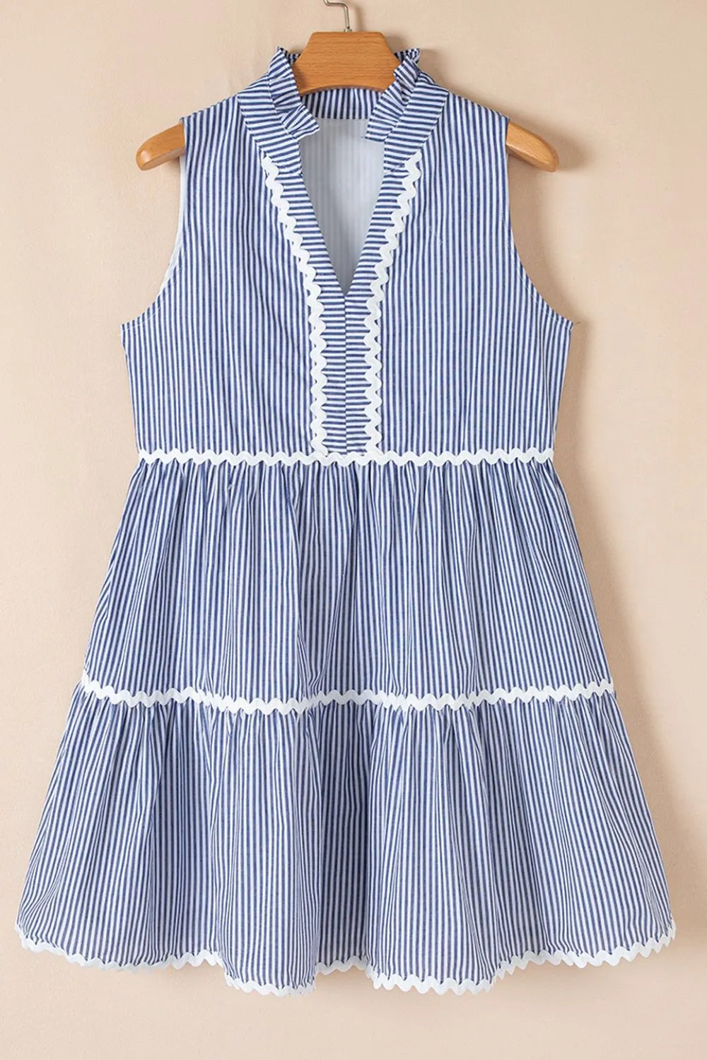 Stripe Sleeveless Notched Ric Rac Mini Dress -