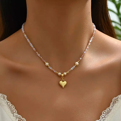 Bead Heart Pendant Necklace -