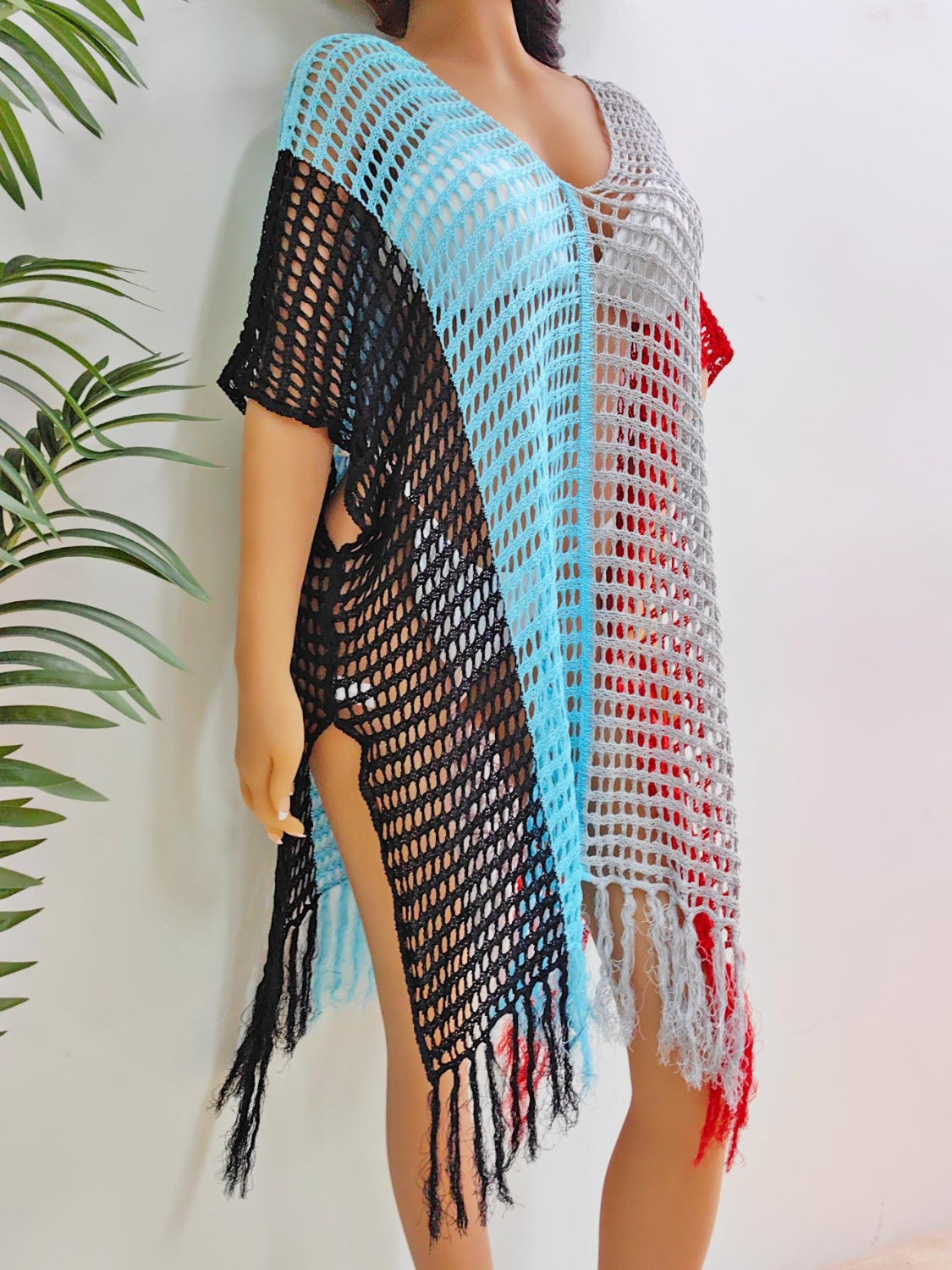 Fringe Color Block Scoop Neck Cover-Up | AdoreStarr