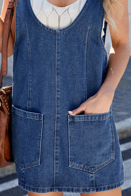 Scoop Neck Denim Overall Dress -