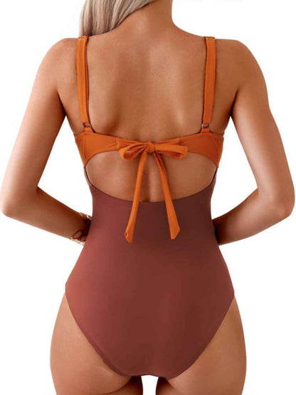 Tied Cutout Contrast One-Piece Swimwear | AdoreStarr
