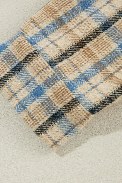 Waffle Knit Patchwork Hooded Plaid Shacket - Multicolor