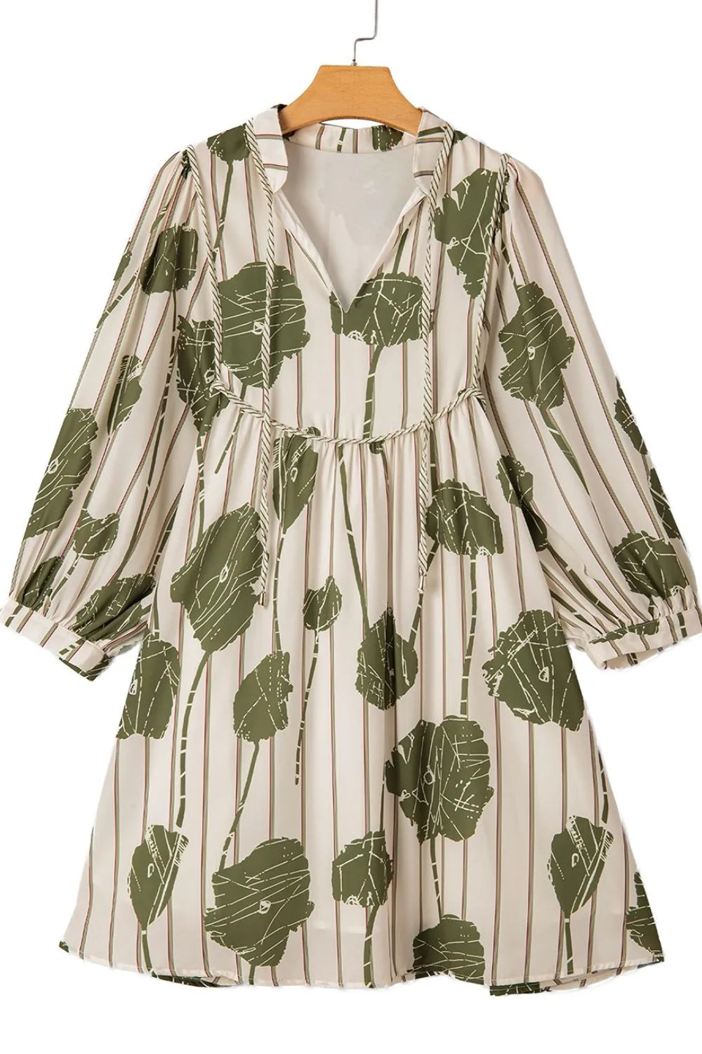 Printed Tie Neck Balloon Sleeve Dress -
