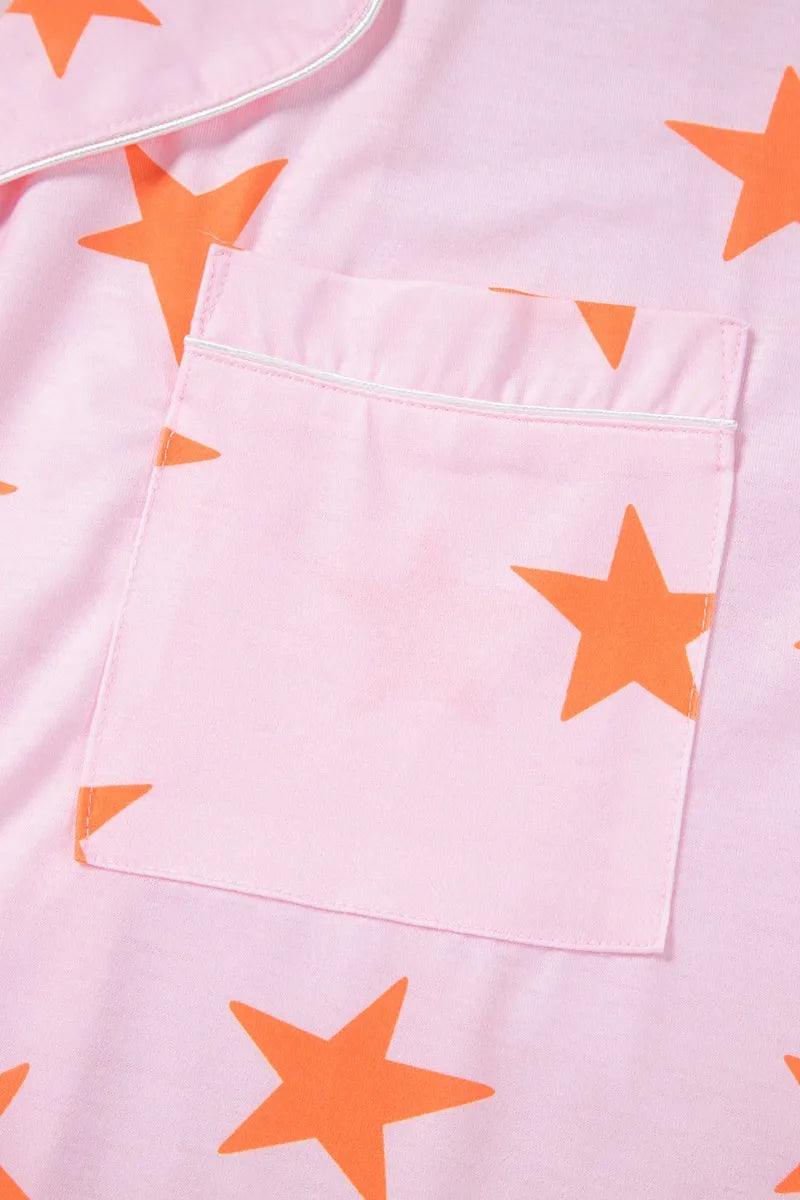 Star Print Short Sleeve Shirt and Shorts Set -