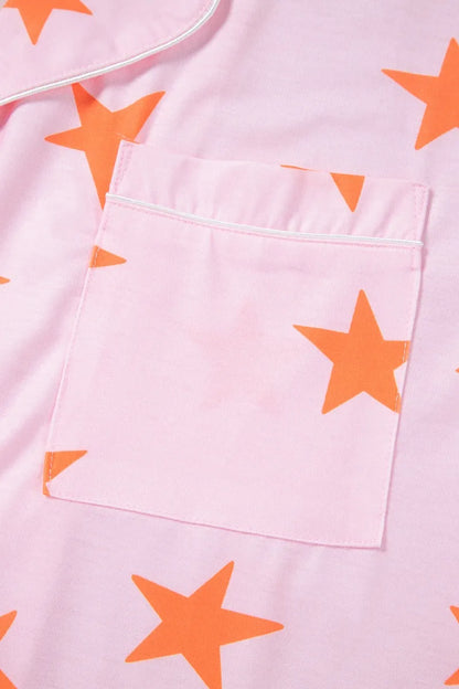 Star Print Short Sleeve Shirt and Shorts Set -