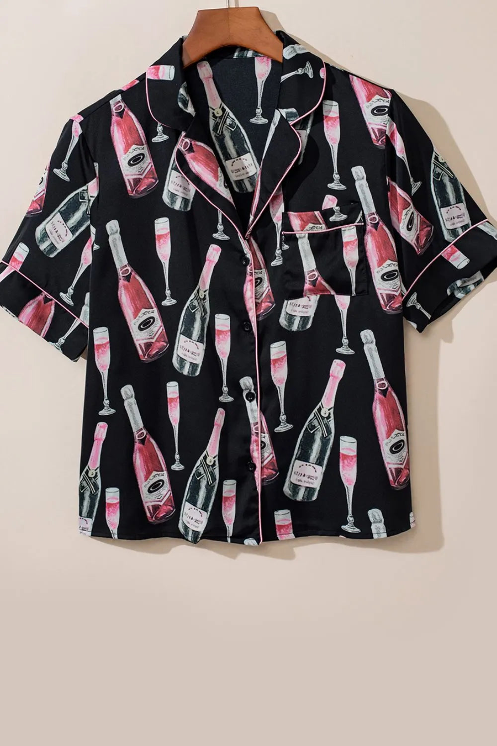 Champagne Print Short Sleeve Top and Shorts Set -