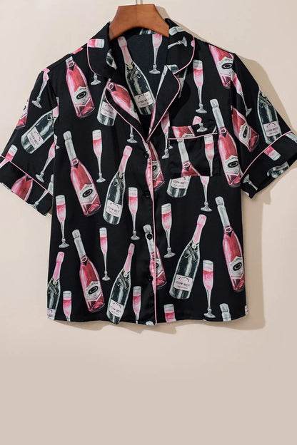 Champagne Print Short Sleeve Top and Shorts Set -