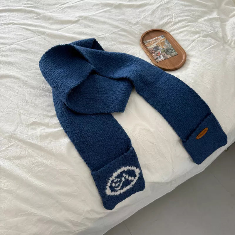 Cute Knitted Scarf - Blue One Size