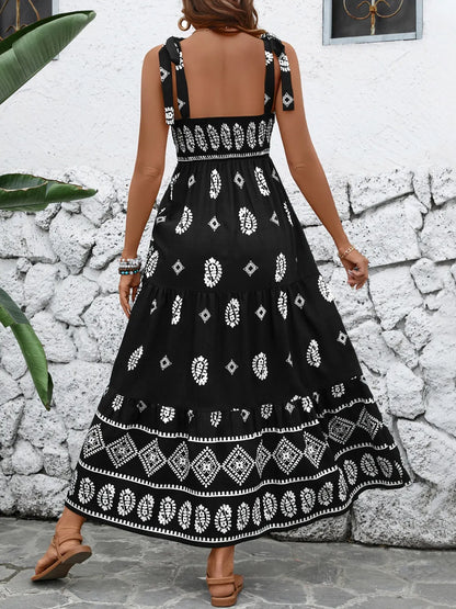 Printed Square Neck Maxi Cami Dress -