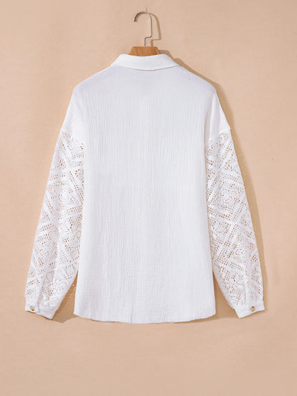 Lace Sleeve Button Down Shirt -