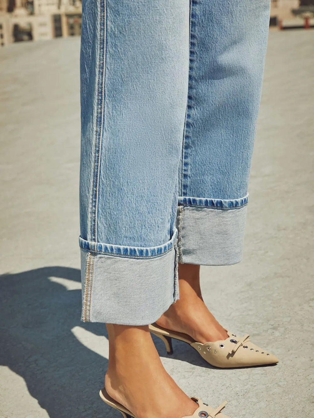 High Waisted Straight Leg Rolled Jeans -