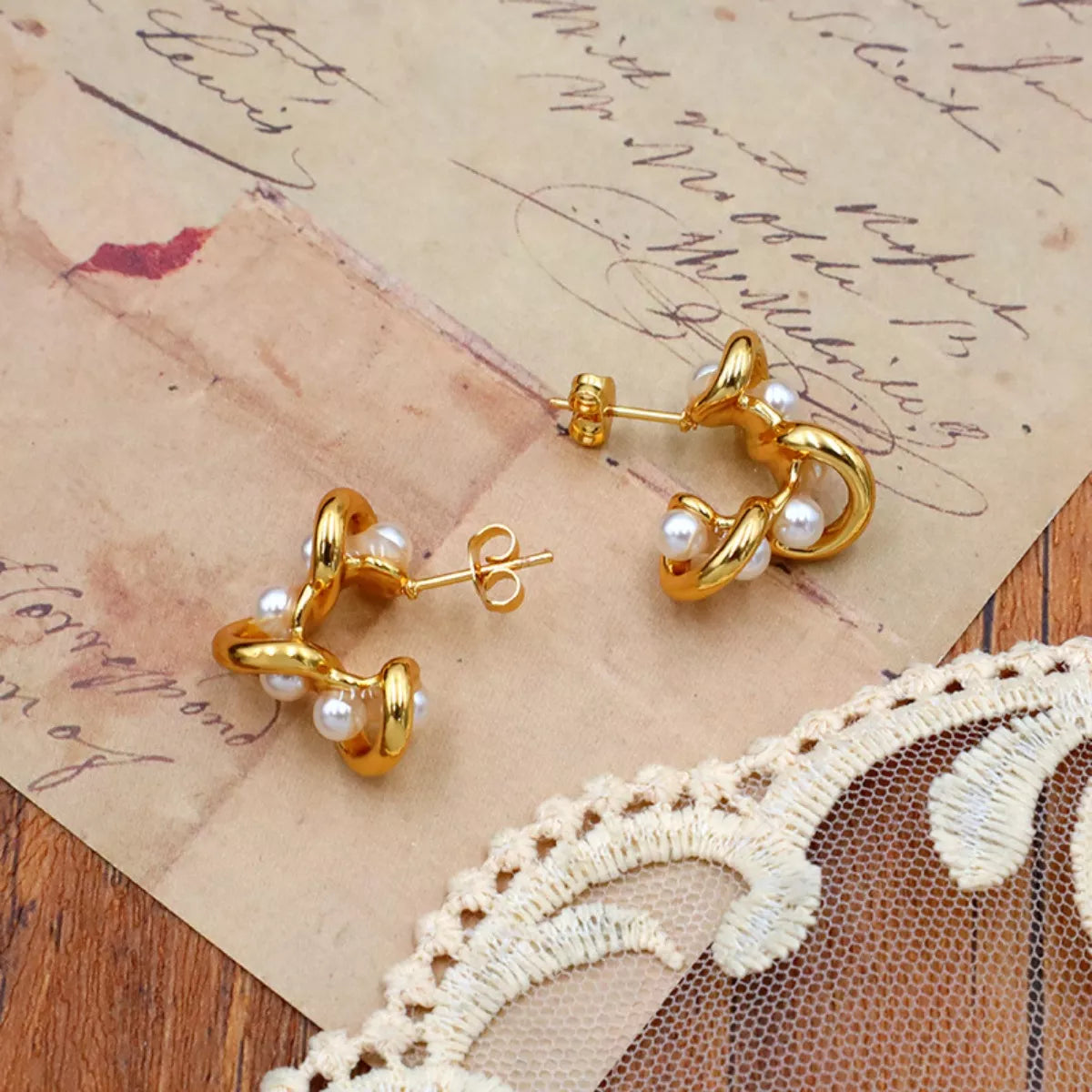 Gold-Plated Pearl Earrings -
