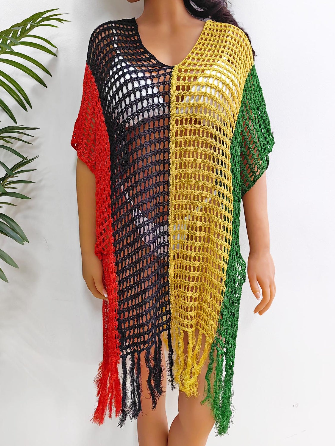 Fringe Color Block Scoop Neck Cover-Up | AdoreStarr