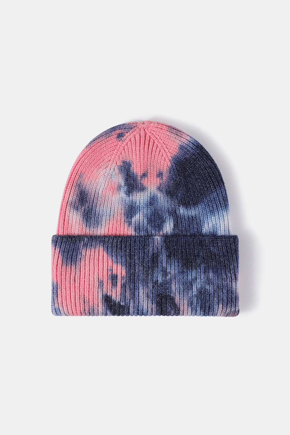 Tie-Dye Cuffed Rib-Knit Beanie Hat - Navy Pink One Size