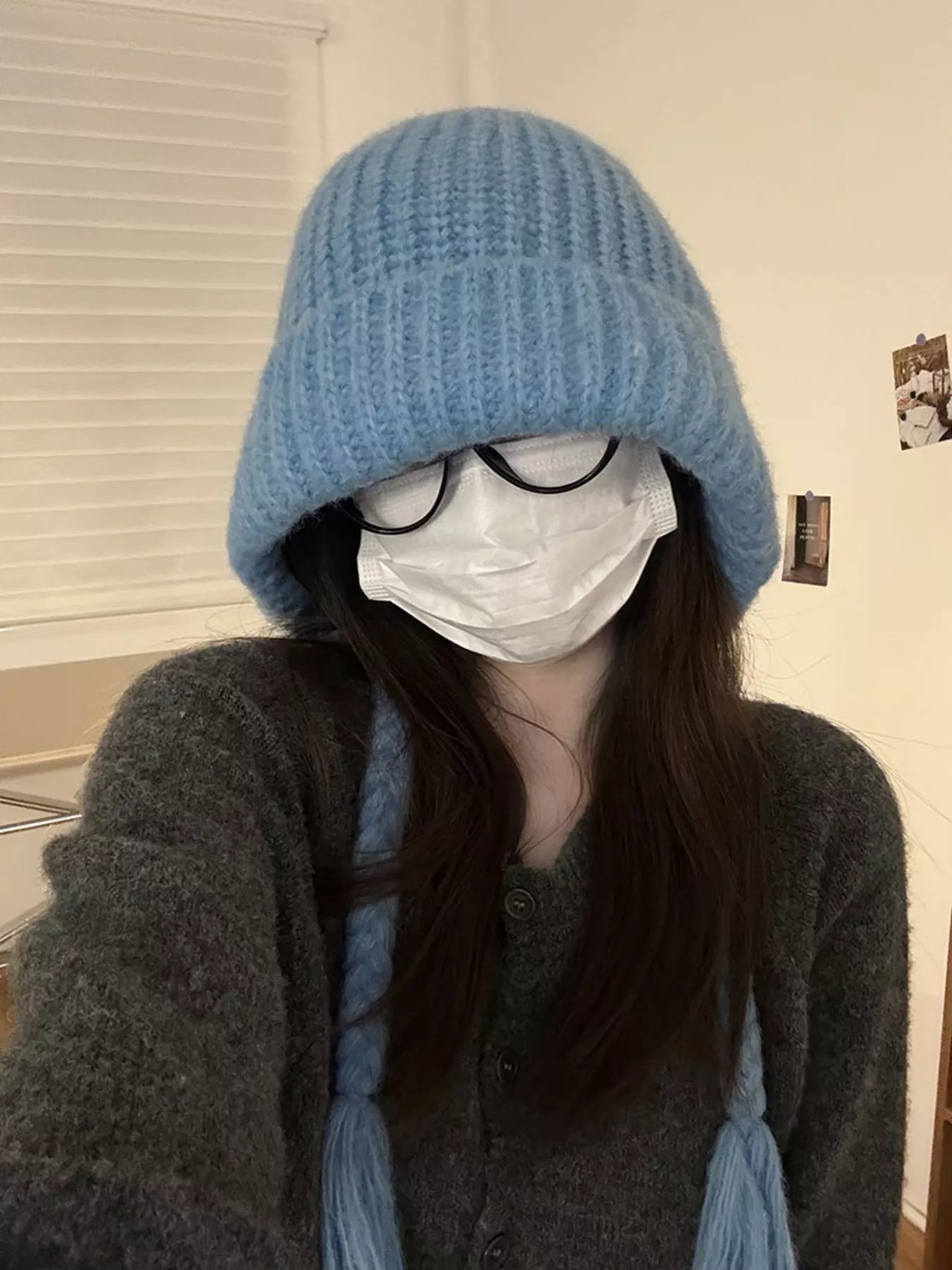Cozy Knit Braided Beanie Hat - Blue One Size