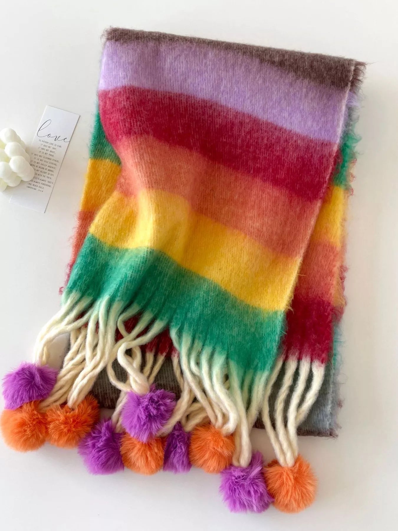 Rainbow Striped Fuzzy Scarf - Heliotrope Purple One Size