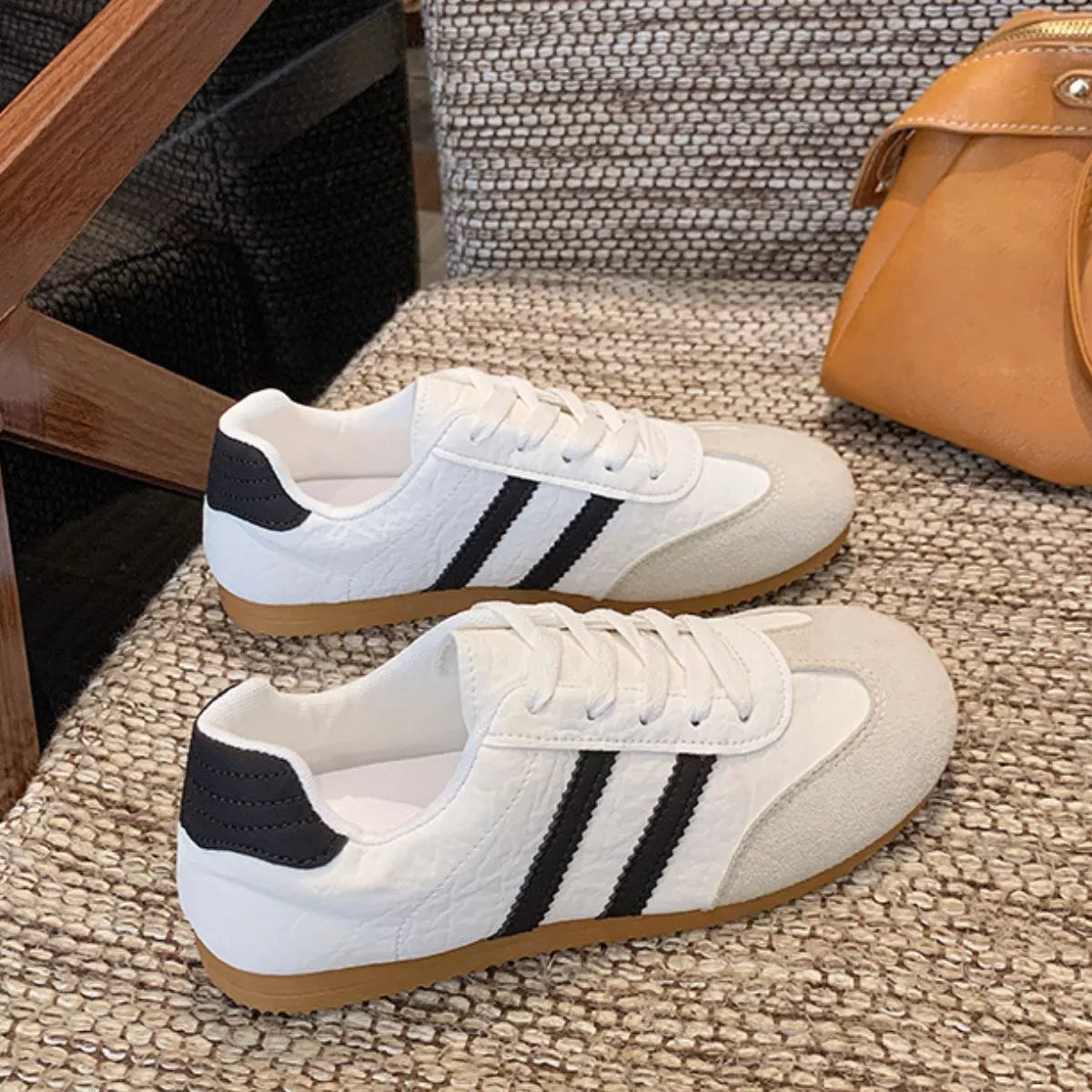 Striped Lace Up Casual Sneakers -