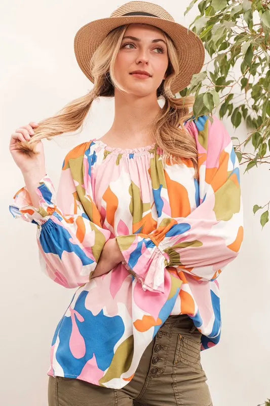 Abstract Print Long Sleeve Top -