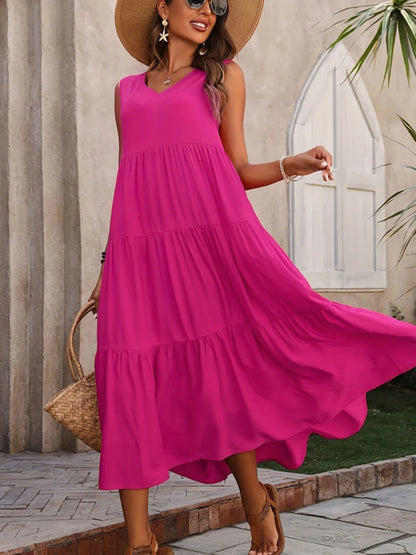Tiered V-Neck Sleeveless Dress -